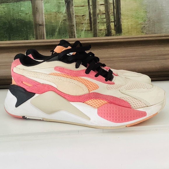 Size 9.5 - PUMA RS-X3 Mesh Pop - Bubblegum W Pink Orange Tan - Picture 6 of 12